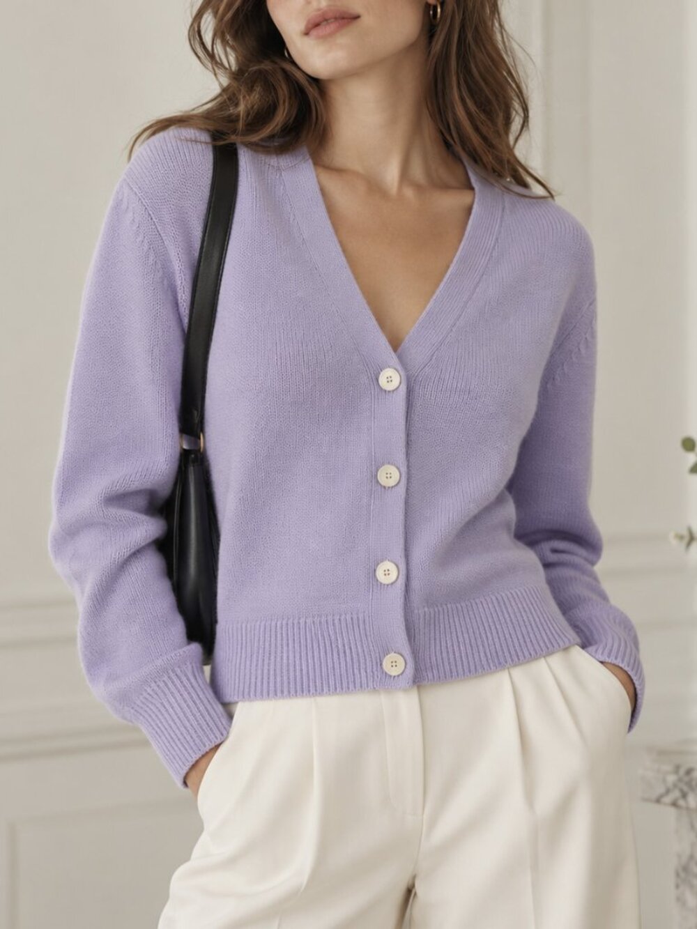 NWT Theory Pale Lilac 100% Cashmere Button Cardigan Balloon Sleeve Sweater Small